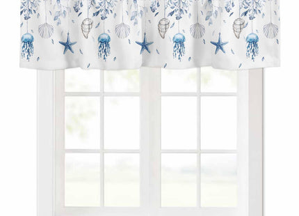 Blue Coastal Curtain Valances for Windows, Eucalyptus Leaf Kitchen Valance Window Treatment, Spring Beach Starfish Light Filtering Block Curtains for Bathroom/Bedroom/Living Room 54'' x 18''