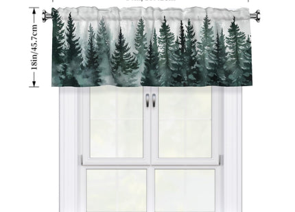 Granbey Pine Tree Valances for Windows - Misty Green Forest Kitchen Valances Winter Snowflake Valance Curtain with Rod Pocket for Kitchen Dining Room Home Decor 54 x 18 Inches, 1 Panel