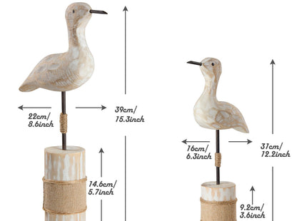 LaLamona White Seagull Statues Nautical Decor, Wooden Sea Bird Statues for Coastal Beach Ocean Home Table Decoration, 2Pcs