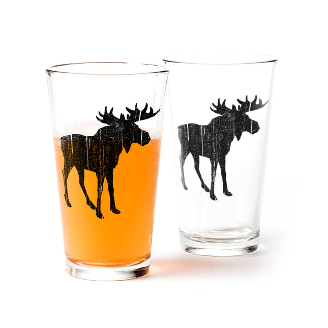Black Lantern Rustic Moose Pint Glasses Set of 2 Beer Glasses with 16oz. Capacity