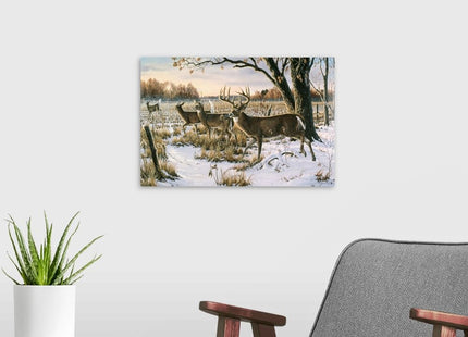 CANVAS ON DEMAND Cautious Crossing - Whitetails Canvas Wall Art Print Contemporary, Home Decor, Deer, Natural Artwork, 18" x12in