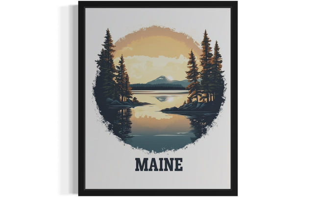 Maine Unframed Poster Art Print - States Landscape Nature Scenery Painting illustrations Wall Art for Bedroom Bathroom Living Room Decor 108 (Maine, 10"L x 8"W, Unframed)
