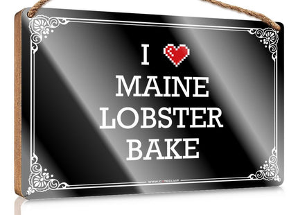 AFGD Wood Sign, Highland Desk Accessory I Love Maine Lobster Bake Chicks
