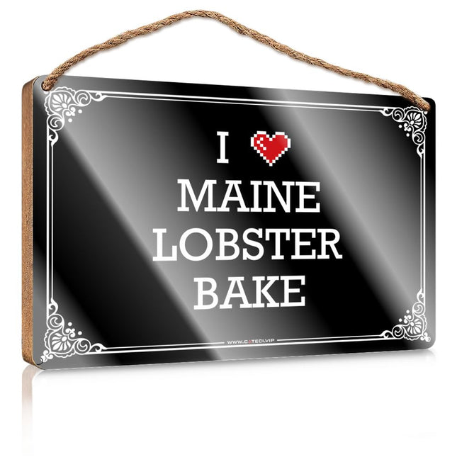 AFGD Wood Sign, Highland Desk Accessory I Love Maine Lobster Bake Chicks