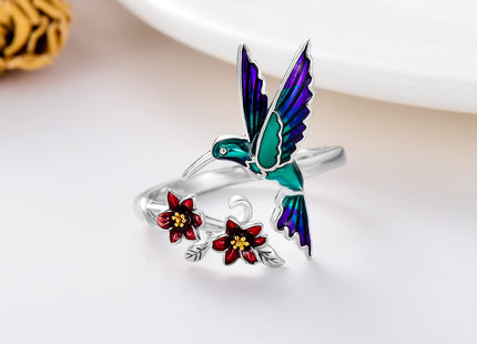 LONAGO Hummingbird Ring for Women 925 Sterling Silver Hummingbird Adjustable Rings Animal Jewelry Gift Sise 6