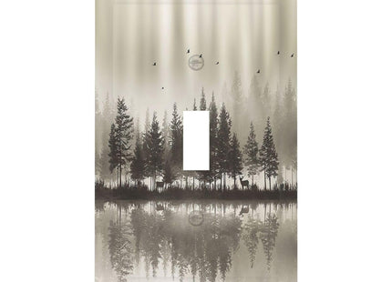 Rustic Brown Misty Forest Deer Nature Mountain Decorative Light Switch Cover Plate 1 Gang Single Toggle Switch Wall Plate Cover Electrical Device Faceplate for Bedroom Kitchen Decor 5 X 3 IN