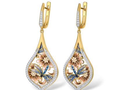 Santuzza 925 Sterling Silver Enamel Dragonfly Drop Earrings