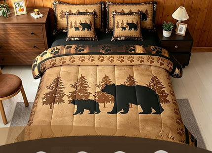 Feelyou Bear Comforter Set King Size 7 Pcs Cabin Lodge Bed in a Bag Rustic Wild Animals Bedding Farmhouse Hunting Bed Set with Sheets, Pillowcases, Pillow Covers