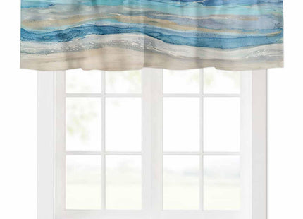 Coastal Beach Valances - Navy Blue Kitchen Curtains - Abstract Blue Wave Window Treatment - Modern Ombre Valances for Living Room, Bedroom & Bathroom - 42"x12"