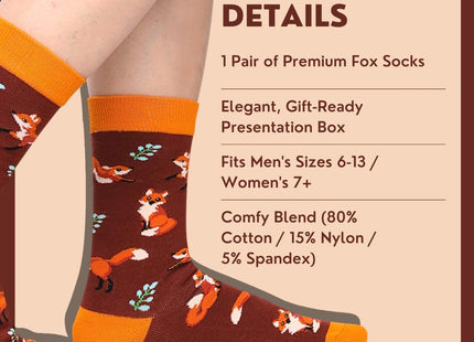 Zmart Fox Socks for Women Men - Cool Red Fox Themed Gifts for Adults