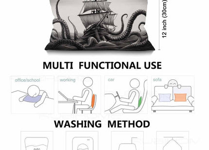 Smooffly Boat and Octopus Lumbar Pillow Cover 12x20 Inch Oblong Cotton Linen Decorative Throw Pillow Cover Cushion Case for Sofa Couch Home Farmhouse Decor