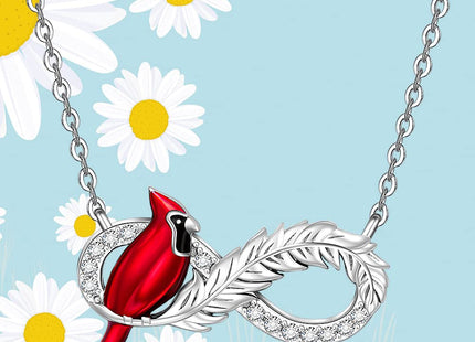 LOVGIFSET Cardinal Necklaces for Women Red Cardinal Necklace Memorial Infinity Feather 925 Sterling Silver Pendant Jewelry Gift