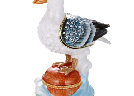 Hand Painted Enamel Seagull Trinket Box for Home Decor, Hinged Jewelry Organizer for Ring Earrings, Unique Figurine Keepsake Collectible Personalized Elegant Handmade Ornament Gifts (White Seagull)