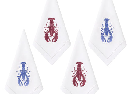 EmbroideryLinen.VN Cotton Cloth Tea Napkins Set of 4, Lobster