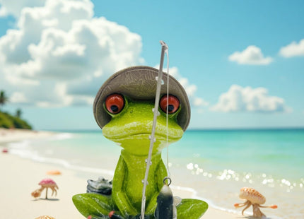 Frog Fishing Figurine, Summer Garden Statues, Home Bookshelf Desktop Statue