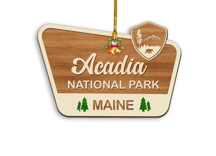 Acadia National Park Wooden Ornament, Acadia Mountain Landscape Scene Bear Decor for Christmas Tree, USA National Park Gifts for Travelers, Hiking Lovers, Keepsake Souvenirs for Family, Friends
