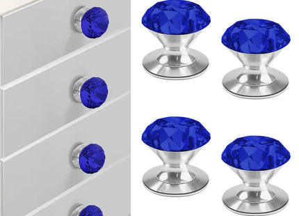CcHhyyt 4 Pcs Crystal Adhesive Knobs Stick On Cabinet Handle Blue K9 Crystal Pulls Peel and Stick Dresser Pulls for Mirror Cabinet Drill Free Knobs for Glass Sliding Doors Fish Tank Lid Terrarium