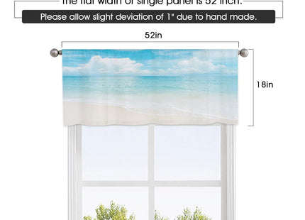zokyer Coastal Kitchen Valance, Beach Theme, 52" W x 18" L, Rod Pocket