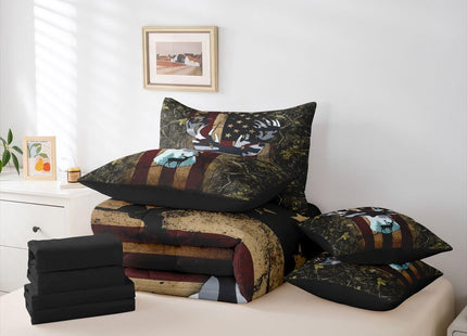 Feelyou American Flag Deer Cabin Comforter Set Full Size Kids Boys Girls