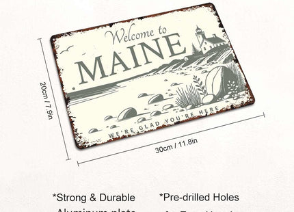 Welcome Maine Coastal Vintage Aluminum Metal Sign 12x8 Inch