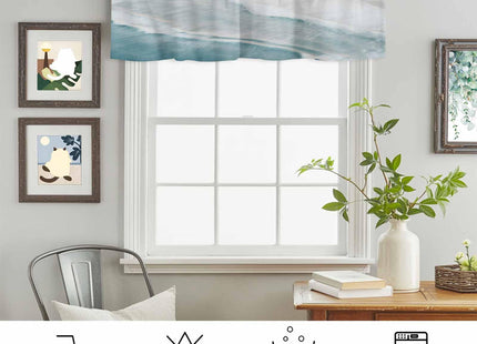 Chucoco Summer Ocean Valance Curtain for Window,Coastal Beach Sea Waves Rod Pocket Kitchen Valances Blue Khaki Gradient Short Curtain Windows Treatment Drape for Bathroom/Living Room/Bedroom/Cafe