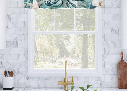 EwdeWwo Nautical Coastal Valance for Windows, Beach Sea Ocean Theme Rod Pocket Curtain Valances for Living Room Bathroom Underwater World Window Treatment Valances