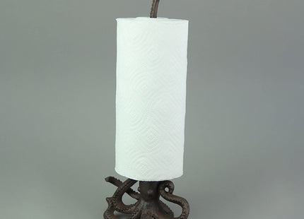 Brown Cast Iron Octopus Paper Towel Holder - 18 Inches High - Whimsical Nautical Decor for Kitchen Countertops - Bringing Artistic Coastal Charm to Your Home