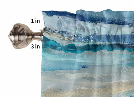 Coastal Beach Valances - Navy Blue Kitchen Curtains - Abstract Blue Wave Window Treatment - Modern Ombre Valances for Living Room, Bedroom & Bathroom - 42"x12"