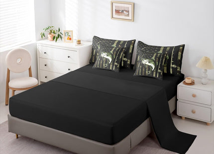 Erosebridal Bass Fish Comforter Set with Sheets (7 Pieces,Twin Size) - Army Green American Flag Bedding Set for Kids Boys Teens Men Hunting Fishing Bed in A Bag Big Pike Fish Bedding Collections