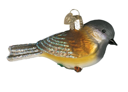 Old World Christmas Black‑Capped Chickadee Glass Blown Ornament for Christmas Tree, Handcrafted Holiday Decoration, Bird Watcher Collection