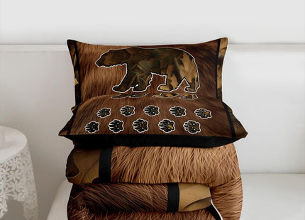 Camouflage Bear Full Size Comforter Set For Boys Men,Camo Woodland Animal Comforter Brown Bear Skin Bedding Sets Rustic Farmhouse Cabin Lodge,Soft Microfiber Quilt Duvet Insert 2 Pillow Cases