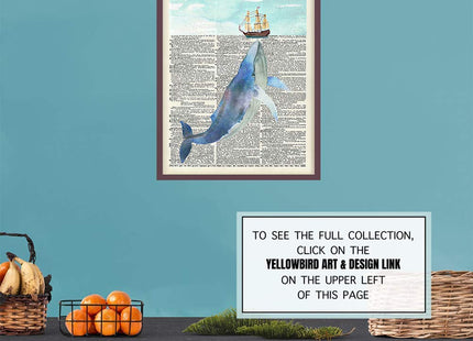 Nautical Whale Dictionary Wall Art - 8x10 Photo, Picture - Ocean, Sea, Beach Home Decor, Shabby Chic Decoration - Unique Gift - Cool Bath, Bathroom Art - Unframed Poster Print
