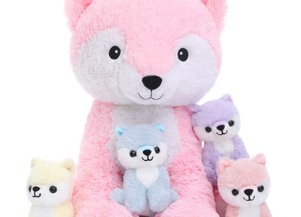 Muiteiur Pink Fox Stuffed Animal Set 5 Pcs, 20" Mom Fox Plush with 4 Babies