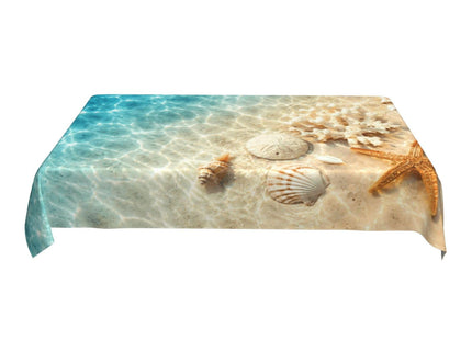 mutakin Beach Coral Seashell Tablecloth Summer Table Cloth Washable Rectangle Table Cover for Decoration Kitchen Dining Room 60x90 Inch
