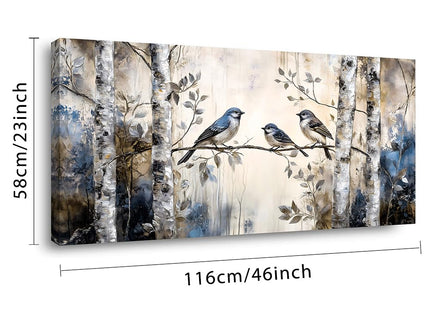 Ggaafet Beige Sparrow Bird Wall Art Decor for Bedroom Cute Chickadee Birds Canvas Pictures Birch Tree Woods Painting Prints Deco Wildlife Artwork Large