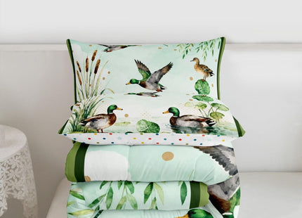 Feelyou Cute Mallard Duck Bedding Set Soft for Boys Girls, Wild Duck Hunting Comforter Set Twin Size Hunting and Fishing Duvet Quilt 3D Wild Animal Bedroom Decor Bright Green 2 Pcs with 1 Pillow Cases