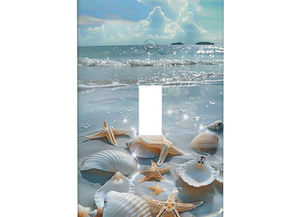 Single Toggle Light Switch Plate Decorative Beach Starfish Shells, 1 Gang Switch Plate Cover Abstract Receptacle Wall Plate Decor for Kitchen Bathroom Bedroom 2.76''x 4.5''