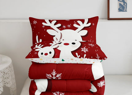 Christmas Comforter Set Elk Deer Winter Bedding Set Red Moose Antlers Twin