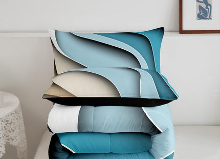 Erosebridal Sea Waves Bedding Set Ocean Coastal Beach Comforter Sets,Abstract Ocean Wave Duvet Geometric Stripes Quilt Set Ultra Soft Cozy Microfiber Down Comforter Full 3Pcs for Kids Teen Adults