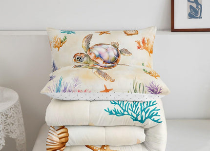 Erosebridal Kids Turtle Comforter Set Twin Size, Reptile Tortoise Bedding Set for Boys Girls Women Men Bedroom, Underwater World Sea Animal Down Comforter, Lovely Starfish Quilt with 1 Pillowcase