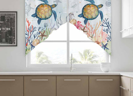 Lsrtoss Sea Turtle Swag Valances for Windows 2 Pack, Kitchen Window Curtains 36 Inch Length, Summer Beach Coastal Nautical Ocean Coral Swag Curtains for Living Room/Bathroom with Rod Pocket 36"x36"