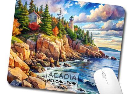 Acadia National Park Maine Watercolor Low Profile Mouse Pad Mat