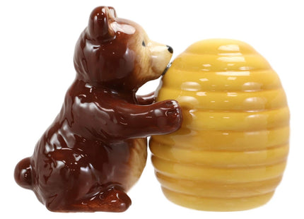 Ebros Brown Grizzly Bear Hugging Honeycomb Beehive With Bumblebees Ceramic Salt And Pepper Shakers Set Fun Kitchen Dining Magnetic Decor Collectible Figurines