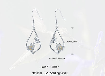 Hummingbird Earrings Sterling Silver Lotus Flower Hummingbird Dangle Drop Earrings Jewelry Gifts for Women Birthday