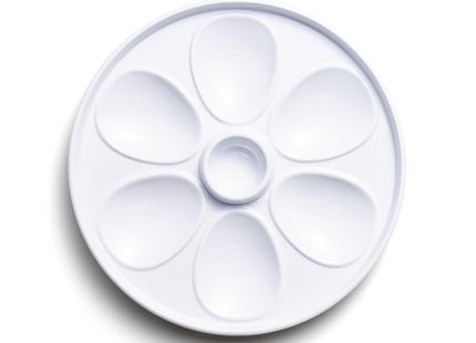 Outset Oyster Serving Tray, 6 Slots and Condiment Cup, Melamine