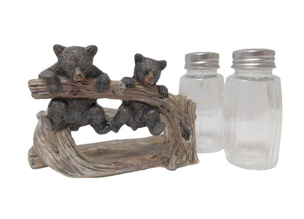BestGiftEver Rustic Bear Salt and Pepper Shakers with Tree Branch Holder