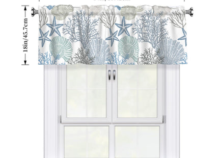 Evlaschin 54"x18" Coastal Window Valances Blue Ocean Coral Starfish Seashell Kitchen Rod Pocket Summer Nautical Sea Beach Curtain Valance 1 Panel for Bedroom Living Room Bathroom Decor