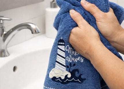 Coastal Guest Hand Bathroom Towels, Navy Make Waves Lighthouse, 16x25