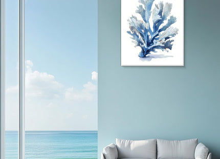 Coastal Blue Coral Wall Art Decor Nautical Beach Coral Picture Painting Artwork Ocean Theme Wall Decor for Home Beach Room Bedroom 8x10 Canvas Framed