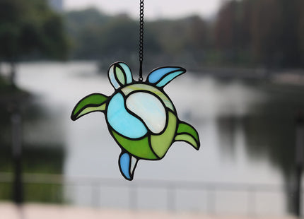 HAOSUM Sea Turtle Stained Glass Window Hanging,Turtle Suncatcher for Window
